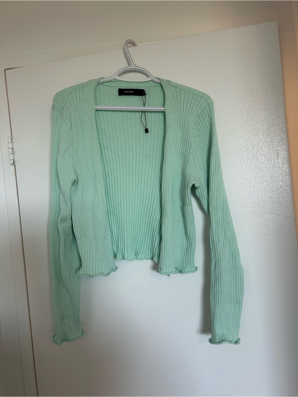 Vero Moda Mint Green Ribbed Open-Front Cardigan